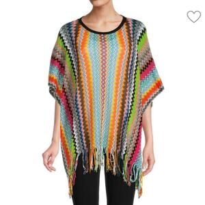 Missoni Multicolor Rainbow Chevron Fringe Pullover Poncho One‎ Size NEW